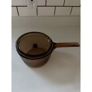 Vintage Corning Amber Visions Cookware 2.5L Sauce Pot w/ Lid